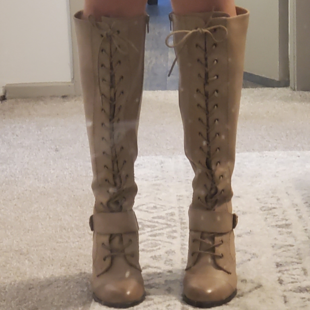 Knee high faux lace up boots